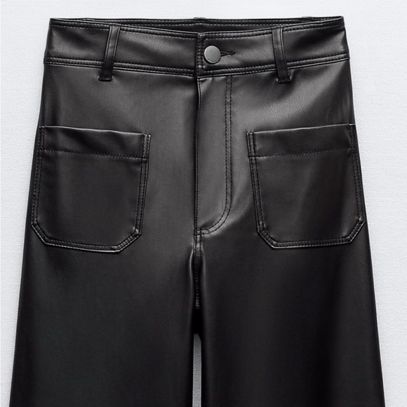 Zara Viral Baddie Edgy Punk BossGirl 🖤 Vegan Leather Marine Wide Leg Pant Sz-6 - Picture 10 of 16